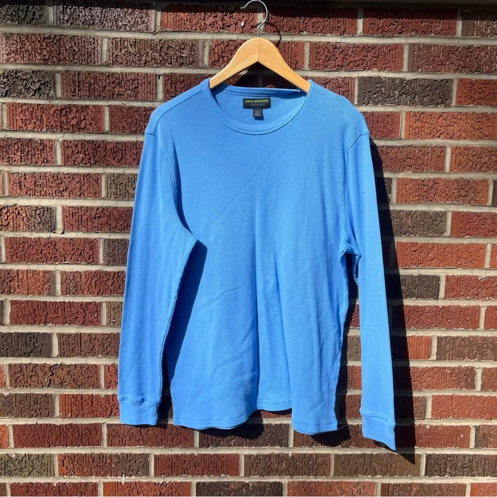 John Bartlett Consensus Powder Blue Crewneck Waffle Knit Long Sleeve Shirt - Picture 1 of 2